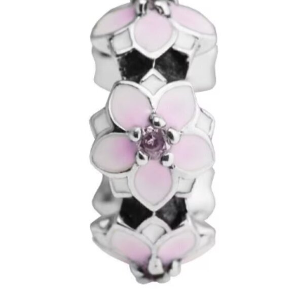 Sterling Silver Pink Magnolia Spacer Charm - Picture 2 of 3